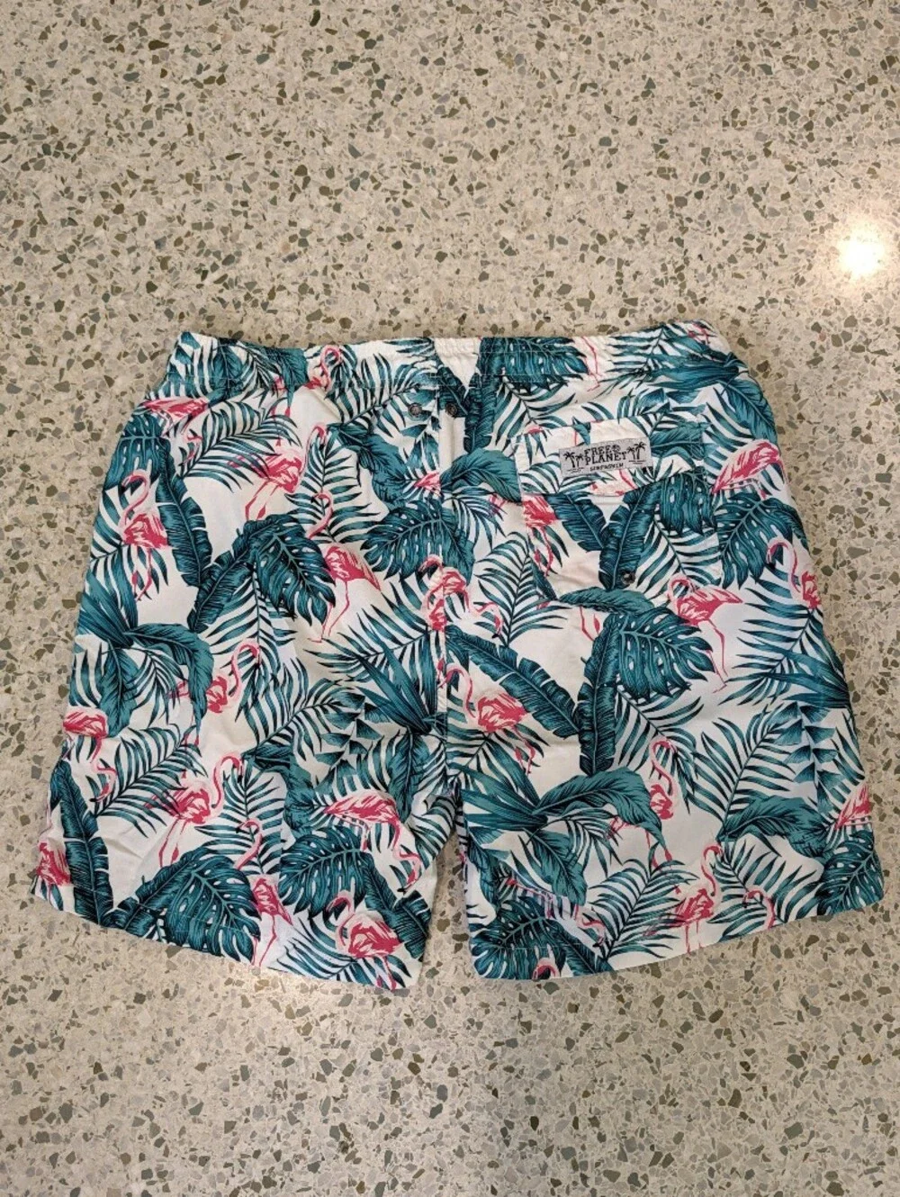 NWT Free Planet Men's 2 Piece Tropical Flamingo Surf & Swim Set